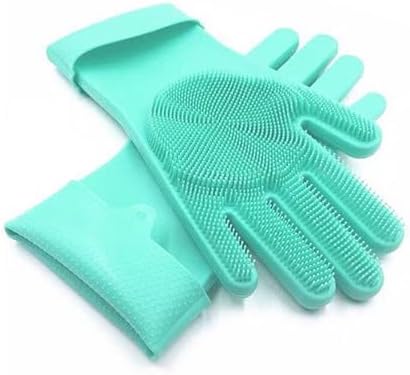Pet Grooming Gloves,Heat-Resistant Silicone Gloves with High-Density Teeth for Enhanced Massaging and Bathing of Dogs and Cats (Green, 1 Pair)