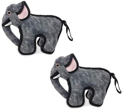 TUFFY - World's Tuffest Soft Dog Toy- Zoo Elephant -Multiple Layers. Made Durable, Strong & Tough. Interactive Play (Tug, Toss & Fetch). Machine Washable & Floats. (Junior 2 Pack)