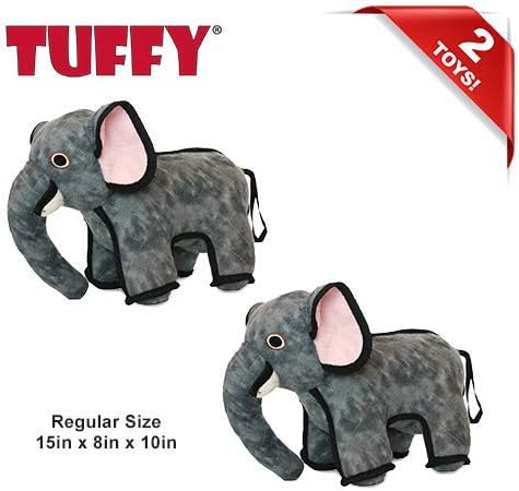TUFFY - World's Tuffest Soft Dog Toy- Zoo Elephant -Multiple Layers. Made Durable, Strong & Tough. Interactive Play (Tug, Toss & Fetch). Machine Washable & Floats. (Regular 2 Pack)