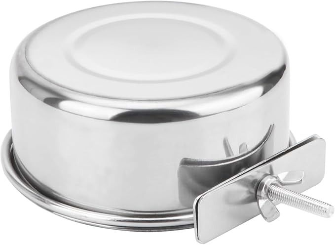 Wontee Pet Food Water Bowl with Clamp Holder Stainless Steel Feeding Cups Feeder for Dog Bird Parrot Cat Rabbit, 2 Packs (M)