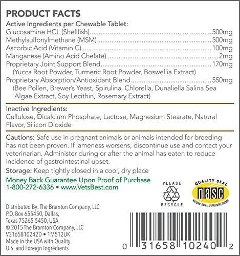 Vet's Best Advanced Hip & Joint Dog Supplements - Formulated with Glucosamine and Chondroitin to Support Dog Joint and Cartilage Health - 90 Chewable Tablets