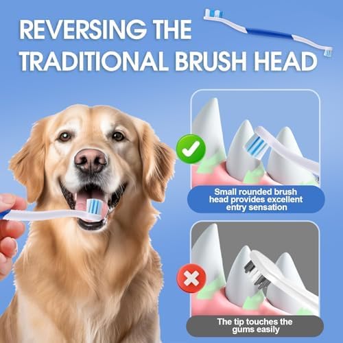 Dog Toothbrush - Dual Head Tooth Brush Newly Upgraded 60° Wavy Brush Head - Surrounds Teeth Like a Cloud for Dental Care and Cleaning - Suitable for Large/Medium and Small Dogs (Small Head End)