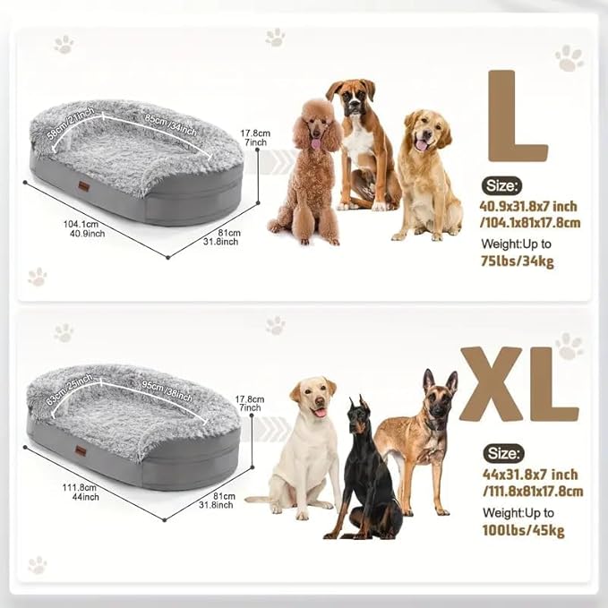 Gimars 3.7in Ultra Thick Orthopedic Dog Beds for Large Dogs,Soft Egg Foam Dog Sofa Bed, 28D Crate Foam Washable Cover, Waterproof Lining Supportive Half-Round for Aging Dogs 41.3x32.6x7.7in