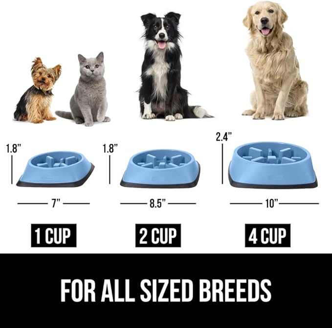 Gorilla Grip Slow Feeder Dog and Cat Bowls, Interactive Puzzle Toy for Dogs and Cats Food Training, Keeps Pets Busy and Prevents Puppy Overeating, Large, Small Breeds, 100% BPA Free, 1 Cup Light Blue