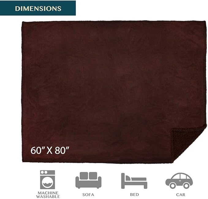 PAVILIA Waterproof Blanket for Couch, Sofa | Waterproof Dog Blanket for Large Dog, Puppy, Cat | Pet Blanket Protector | Plush Soft Warm Fuzzy Sherpa Blanket Bed Throw, Brown, 60x80