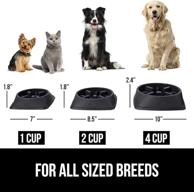Gorilla Grip Slow Feeder Dog and Cat Bowls, Interactive Puzzle Toy for Dogs and Cats Food Training, Keeps Pets Busy and Prevents Puppy Overeating, Large, Small Breeds, 100% BPA Free, 2 Cup Black