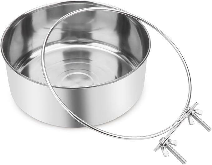 Pet Food Water Bowl with Clamp Holder Stainless Steel Coop Cup Hanging Feeder for Dog Bird Parrot Cat Rabbit (XL)