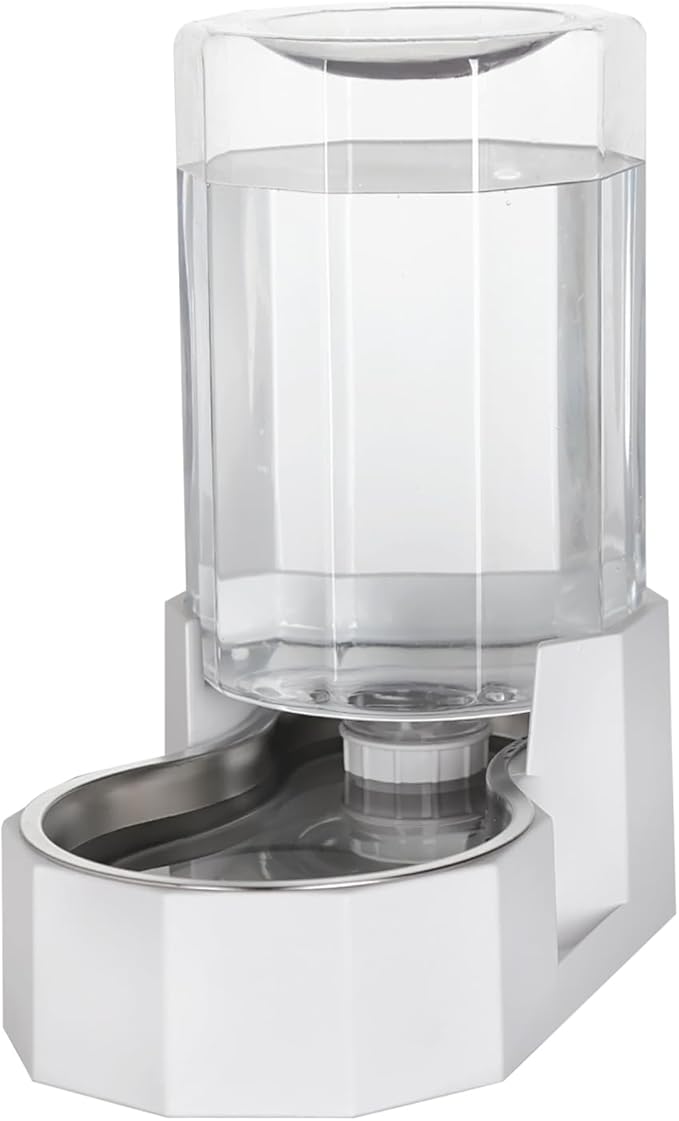 Automatic Pet Water Dispenser with Stainless Steel Bowl, Gravity Waterer, Angular Water Feeder for Small to Large Dogs and Cats (White, 6L Without Filter)