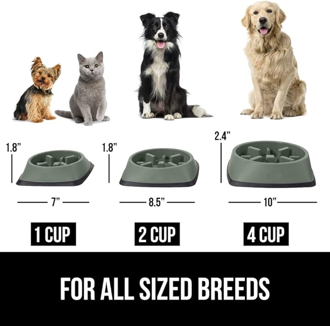 Gorilla Grip Slow Feeder Dog and Cat Bowls, Interactive Puzzle Toy for Dogs and Cats Food Training, Keeps Pets Busy and Prevents Puppy Overeating, Large, Small Breeds, 100% BPA Free, 1 Cup Sage Green