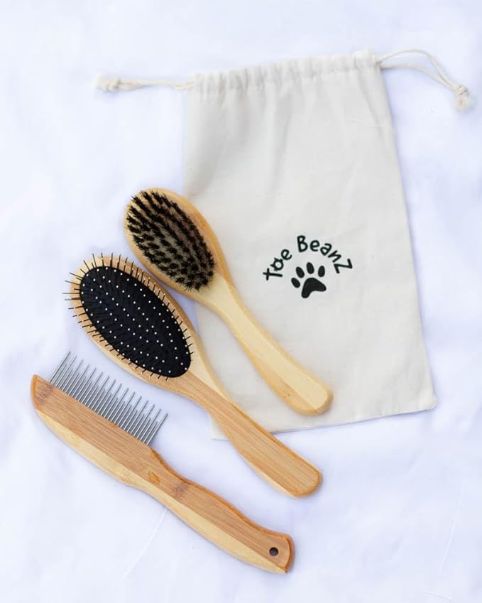 Premium Bamboo Cat Grooming Kit: Cat Brushes for Indoor Cats, Kitten Brush, and Dematting Comb for Long Haired Cats | Bamboo Grooming Supplies with kitten brush