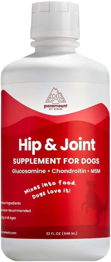 Liquid Glucosamine for Dogs, 1600 mg Glucosamine Liquid for Dogs Hip & Joint Supplement, Ideal for Mobility & Comfort, Easy-to-Use Liquid MSM, Chondroitin, Made in USA, 32 oz
