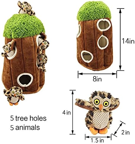 Tree with Hide & Seek Plush Owls, Squeaky & Puzzle Toys for Small & Medium Dogs, Multipack (Tree with Owls)