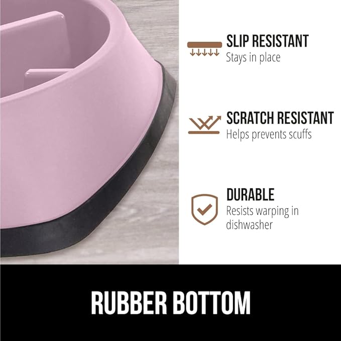 Gorilla Grip Slow Feeder Dog and Cat Bowls, Interactive Puzzle Toy for Dogs and Cats Food Training, Keeps Pets Busy and Prevents Puppy Overeating, Large, Small Breeds, 100% BPA Free, 2 Cup Pink