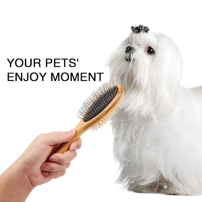 Double Sided Dog and Cat Brush - Bristle and Pin for Grooming, Real Boar Bristle With Bamboo Handle for Long Short Hair, 4 Pack Comb, Black+Yellow