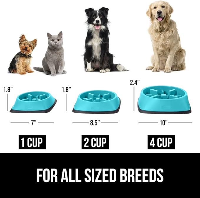 Gorilla Grip Slip Resistant Slow Feeder Dog Bowl,4 Cups,Slows Down Pets Eating,Prevents Overeating,Feed Small&Large Breed Puppy,Puzzle Design,Dogs Pet Bowls for Dry&Wet Food,Turquoise,4 Cup.