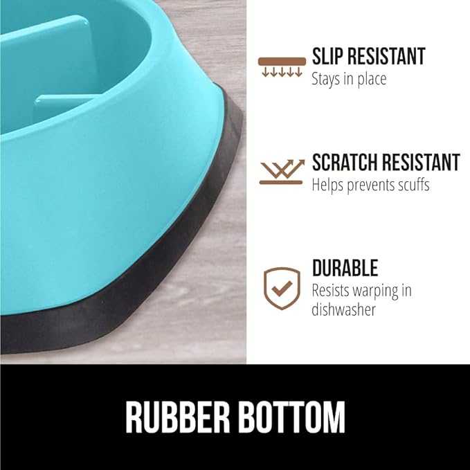Gorilla Grip Slow Feeder Dog and Cat Bowls, Interactive Puzzle Toy for Dogs and Cats Food Training, Keeps Pets Busy and Prevents Puppy Overeating, Large, Small Breeds, 100% BPA Free, 1 Cup Turquoise