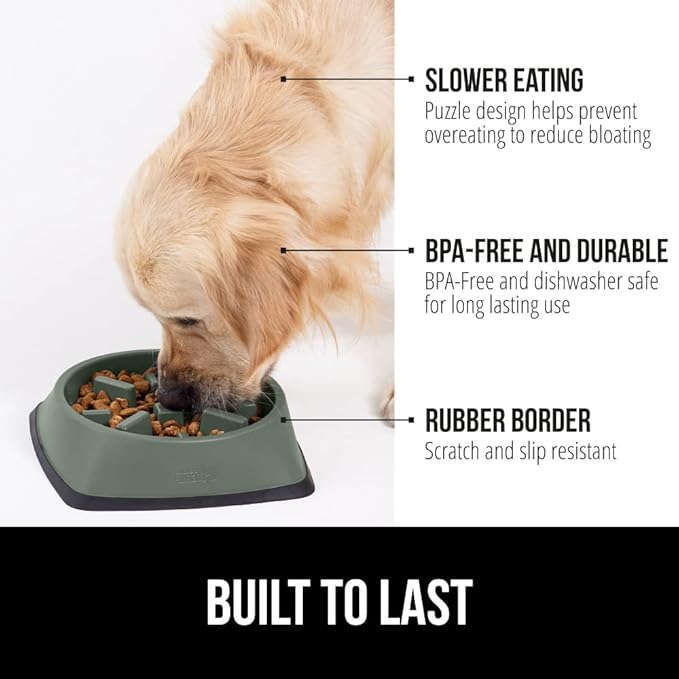 Gorilla Grip Slow Feeder Dog and Cat Bowls, Interactive Puzzle Toy for Dogs and Cats Food Training, Keeps Pets Busy and Prevents Puppy Overeating, Large, Small Breeds, 100% BPA Free, 4 Cup Sage Green