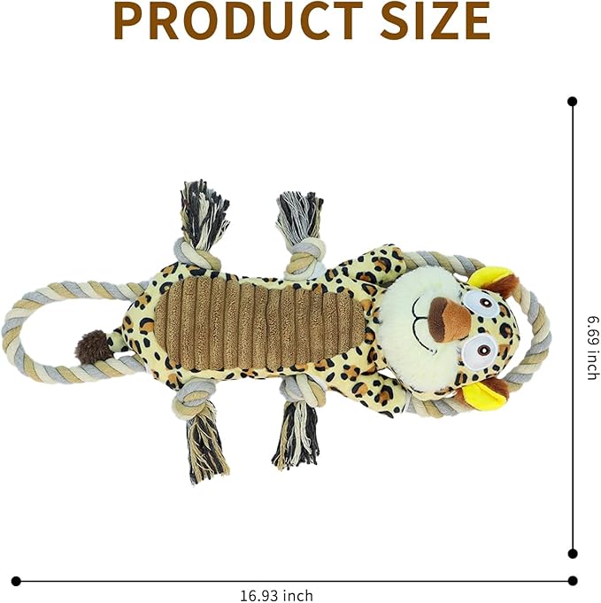 Squeaky Doy Toys for Medium Puppies - Interactive Toys with Rope for Tug of War -Large Plush to Keep Them Busy for All Breeds (Leopard Print)
