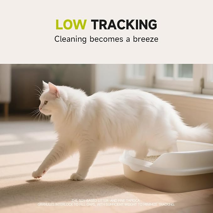 4-in-1 Tofu Cat Litter, Mixed Cassava, Baking Soda, SAP, Natural Plant, Fast Clumping, Strong Water Adsorption & Deodorization, No Tracking, Dust-Free, Flushable, (5.5lbx1bag)