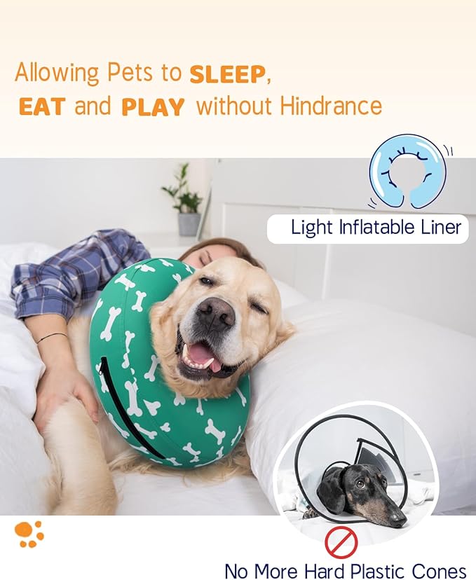 Supet Inflatable Dog Cone Alternative, Soft Dog Neck Donut Collar for Post Surgery Recovery