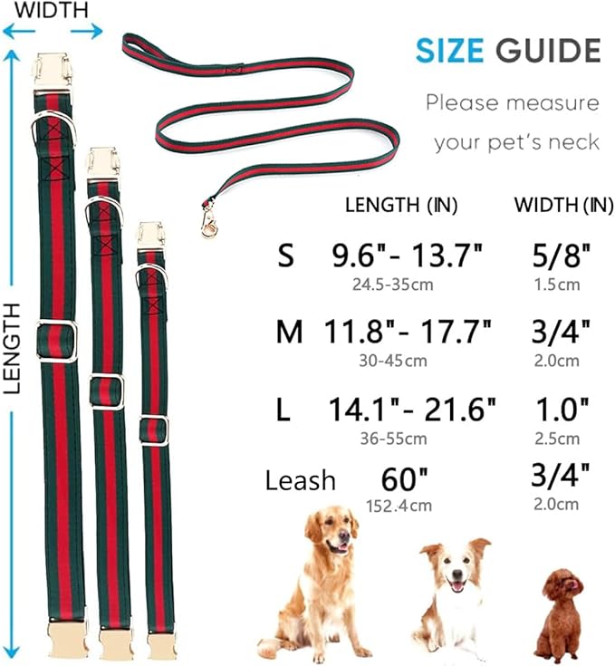 Premium Dog Collar, Cute Dog Collars Luxury Style, Durable Pet Collars and Dog Leash with Metal Buckle Safety for Puppy Small Dogs