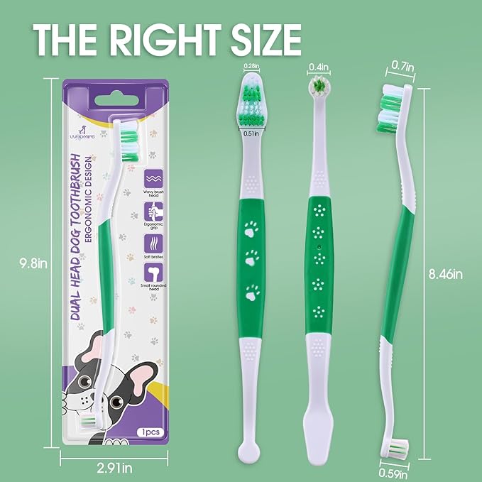 Dog Toothbrush - Dual Head Tooth Brush Newly Upgraded 60° Wavy Brush Head - Surrounds Teeth Like a Cloud for Dental Care and Cleaning - Suitable for Large/Medium and Small Dogs (Small Head End)