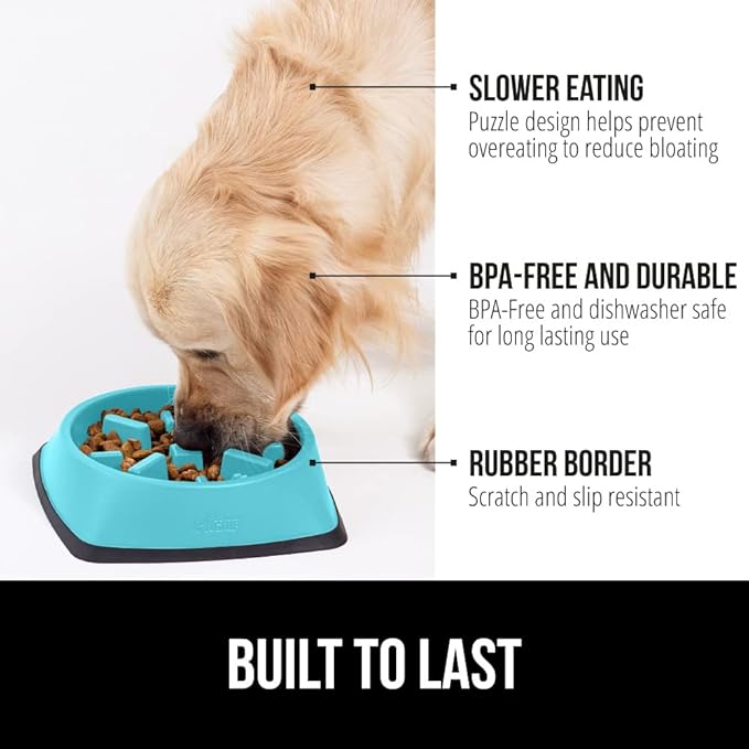 Gorilla Grip Slow Feeder Dog and Cat Bowls, Interactive Puzzle Toy for Dogs and Cats Food Training, Keeps Pets Busy and Prevents Puppy Overeating, Large, Small Breeds, 100% BPA Free, 1 Cup Turquoise