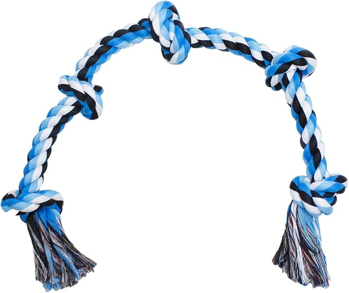 Large Dog Rope Toy for Aggressive Chewers, 3 Feet 5 Knots Heavy Duty Chew Toys for Teeth Cleaning, Cotton Rope Dog Tug Toy