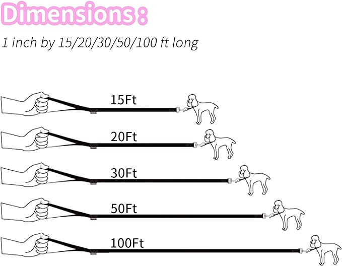 HIKISS Long Dog Leash Obedience Recall Training Agility Lead with Thickening Material for Large Dog - 15ft 20ft 30ft 50ft 100ft Training Leash(Pink 50ft)