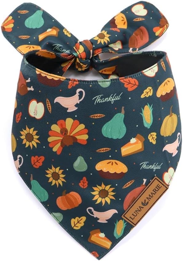 Luxury Pet Birthday Bandanas -Premium & Silky Poly Fabric | 100% Handmade | Custom Shape Dual Layered (Thanksgiving, Small)