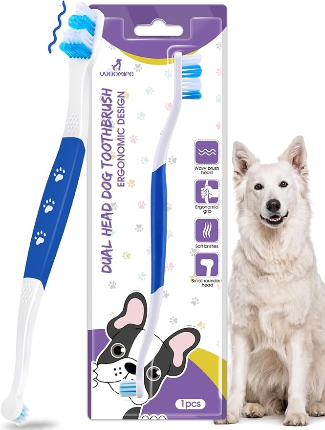 Dog Toothbrush - Dual Head Tooth Brush Newly Upgraded 60° Wavy Brush Head - Surrounds Teeth Like a Cloud for Dental Care and Cleaning - Suitable for Large/Medium and Small Dogs (Small Head End)