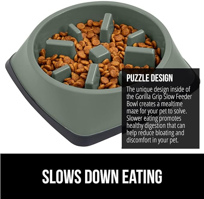 Gorilla Grip Slow Feeder Dog and Cat Bowls, Interactive Puzzle Toy for Dogs and Cats Food Training, Keeps Pets Busy and Prevents Puppy Overeating, Large, Small Breeds, 100% BPA Free, 1 Cup Sage Green