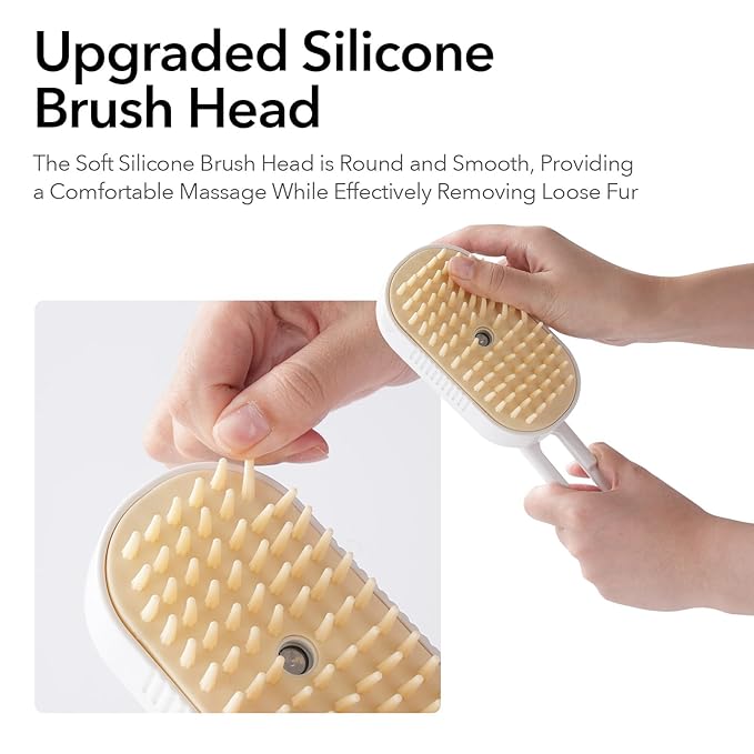 Soft 3-in-1 Silisone Spray Brush, Upgraded for Shedding, Cleaning and Spa Massage, Hair Removal, Best Water Steam Brush for indoor Long or Short Haired Cat and Dog (Purple, Handle)