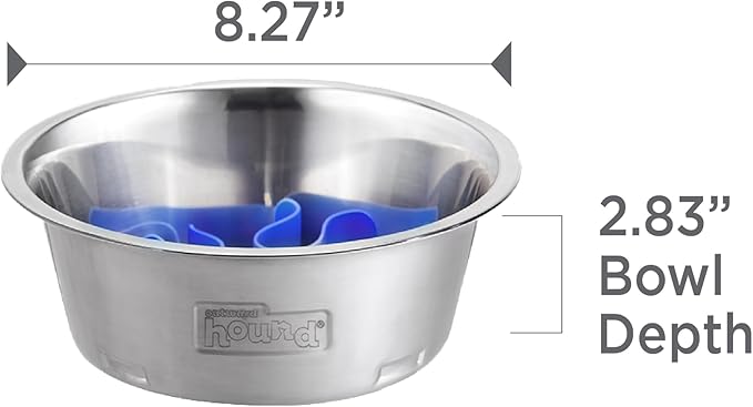 Outward Hound Fun Feeder Stainless Steel Slo Bowl Slow Feeder Dog Bowl with Removable Maze Insert, Medium, 2 Cups, Metal, Silver Gray