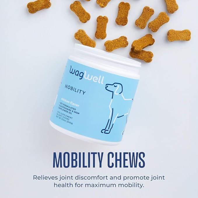 WagWell Mobility Chews – Vet Formulated Hip and Joint Supplement for Dogs - Natural Dog Joint Supplement with Glucosamine and MSM – Dog Joint Supplement for Large Breeds and Small Breeds, 60 Chews
