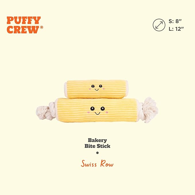 Squeaky Dog Plush Toy, Bakery Bite_Stick Collection, 12", for Various Sized Dogs (Swiss Roll, Large)