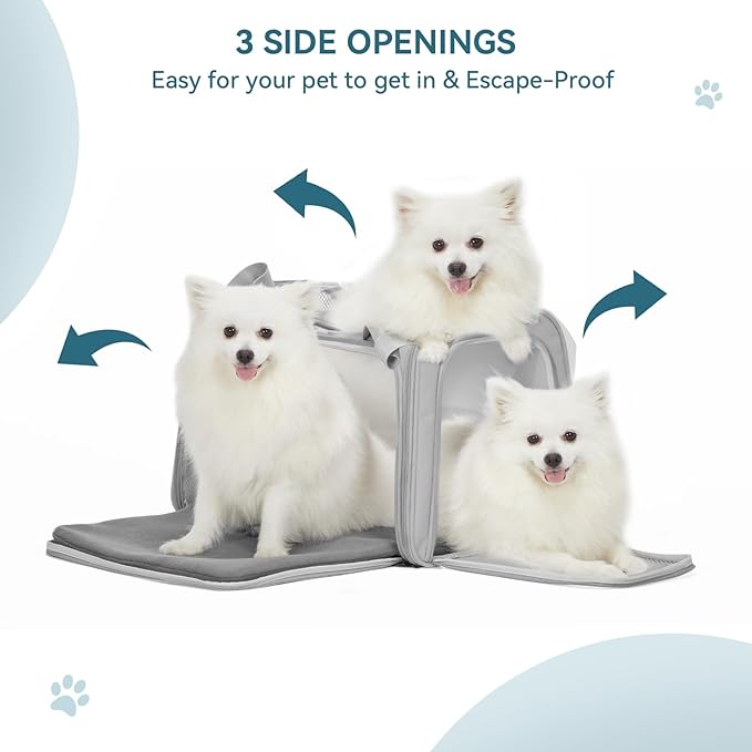 PETSFIT Dog Carrier Cat Carriers for Puppies, Medium Cats up to 15Lbs, Travel Soft Sided Pet Carrier (Large, Grey)