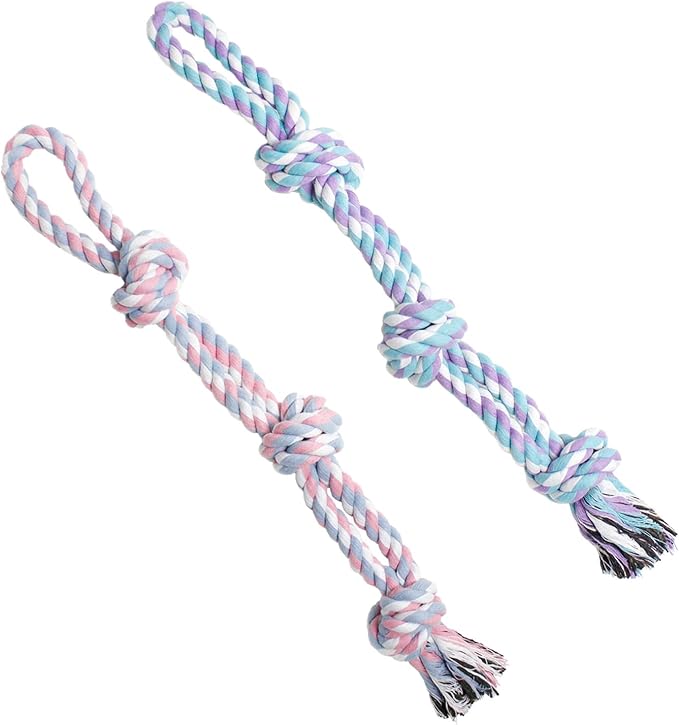 2 Pack Dog Rope Toy for Aggressive Chewers, 20 Inch Heavy Duty Chew Toys for Teeth Cleaning, Cotton Rope Dog Tug Toy for Medium to Large Breed