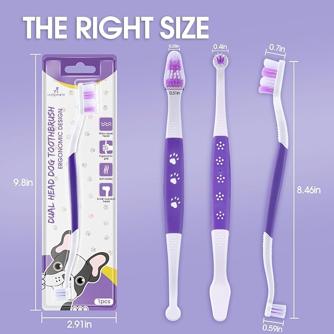 Dog Toothbrush - Dual Head Tooth Brush Newly Upgraded 60° Wavy Brush Head - Surrounds Teeth Like a Cloud for Dental Care and Cleaning - Suitable for Large/Medium and Small Dogs (Small Head End)