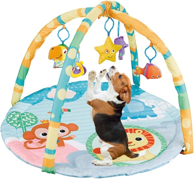 Puppy Play Gym - Dog & Cat Activity Mat with Squeaky Toys - Interactive Sensory Mat for Pets (Suitable for Dogs & Cats Up to 25 lbs)