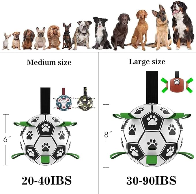 QDAN Dog Soccer Balls Toy with Bell Inside, Outdoor Interactive Toys for Tug of War, Puppy Birthday Gifts, Water Toy, Durable Ropes Squeaky Ball for Small Medium Dogs (6 INCH)