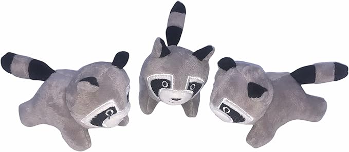 3 Pack of Raccoon Dog Toys with Squeaker, Plush Dog Toys for Small to Medium Size Dogs, Replacement Hide and Seek Dog Toys for Burrow Tree Toy (3 Pack: Replacement Animals, Raccoon)