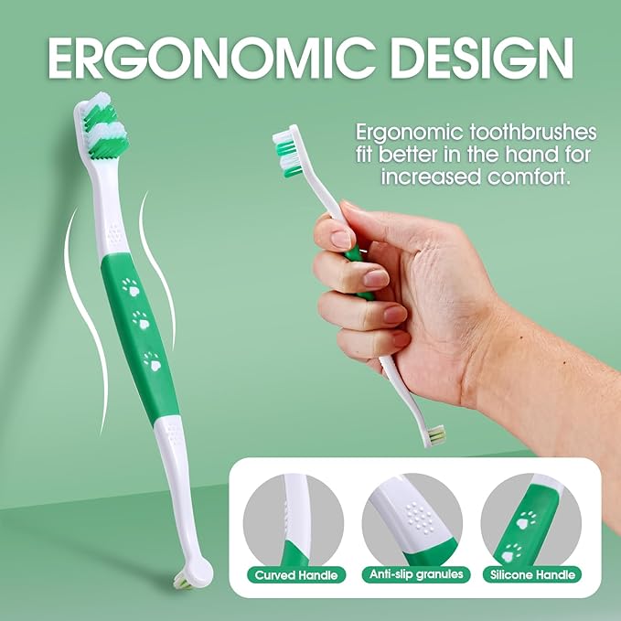 Dog Toothbrush - Dual Head Tooth Brush Newly Upgraded 60° Wavy Brush Head - Surrounds Teeth Like a Cloud for Dental Care and Cleaning - Suitable for Large/Medium and Small Dogs (Small Head End)