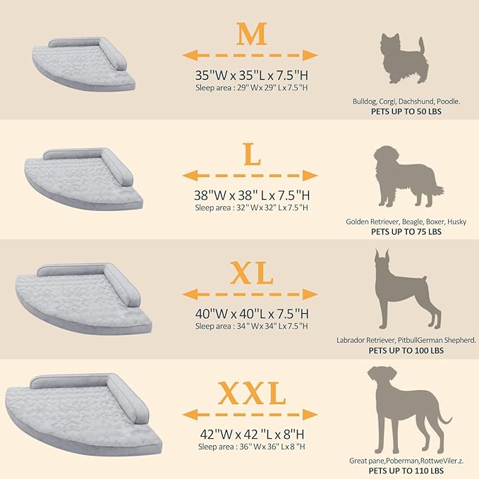 Large Dog Bed with Bolster Orthopedic Support Dog Beds with Removable Washable Cover Large Pet Beds with Non-Slip Bottom and Waterproof Lining