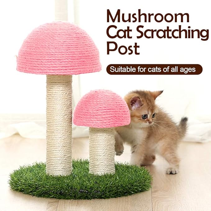Cat Scratching Post, Mushroom Claw Scratching Post for Kitty, Natural Sisal Cat Scratchers Pole, 15x12 Inch Cat Interactive Toys (Pink)