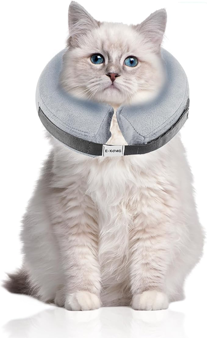 E-KOMG Dog Cone After Surgery, Protective Inflatable Collar, Blow Up Dog Collar, Pet Recovery Collar for Dogs and Cats Soft (Small(6"-9"), Grey)
