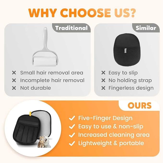 3 Pack The Magic Brush Pet Hair Remover Glove for Cats & Dogs, Pro Five-Finger Electrostatic Pet Hair Removal Gloves, Reusable & Washable Pet Hair Removal Tool for Couch, Clothing, Carpet, Car Seat