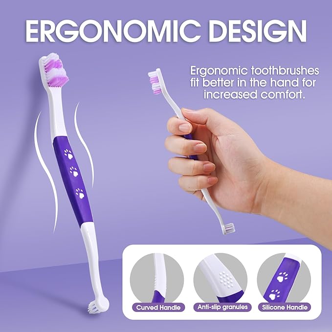 Dog Toothbrush - Dual Head Tooth Brush Newly Upgraded 60° Wavy Brush Head - Surrounds Teeth Like a Cloud for Dental Care and Cleaning - Suitable for Large/Medium and Small Dogs (Small Head End)
