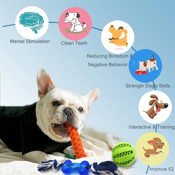 Beiker Dog Teething Chew Toys - 15 Pack Tough Small Medium Large Breed Puppy Toys, Dogs Rope Chew Toys Bundle for Boredom, Pet Interactive Squeaky Treat Dispensing Ball for Puppies