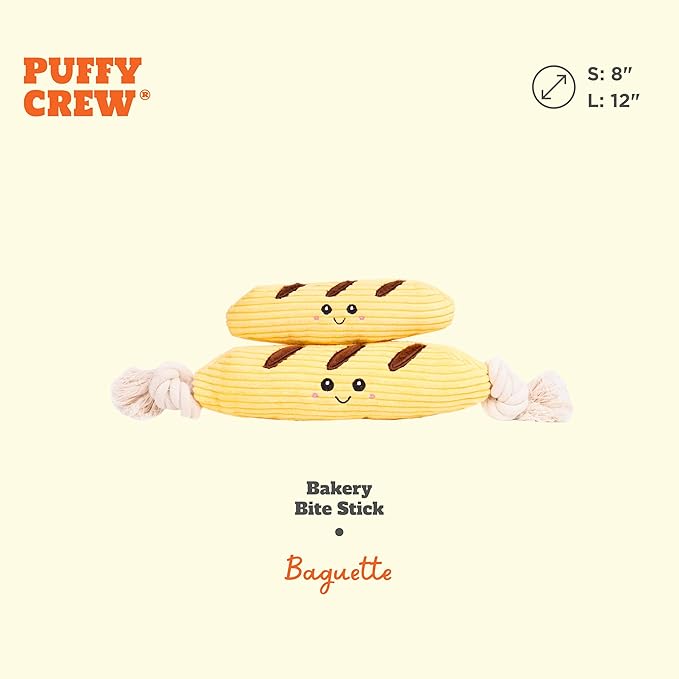 Squeaky Dog Plush Toy, Bakery Bite_Stick Collection, 12", for Various Sized Dogs (Baguette, Large)